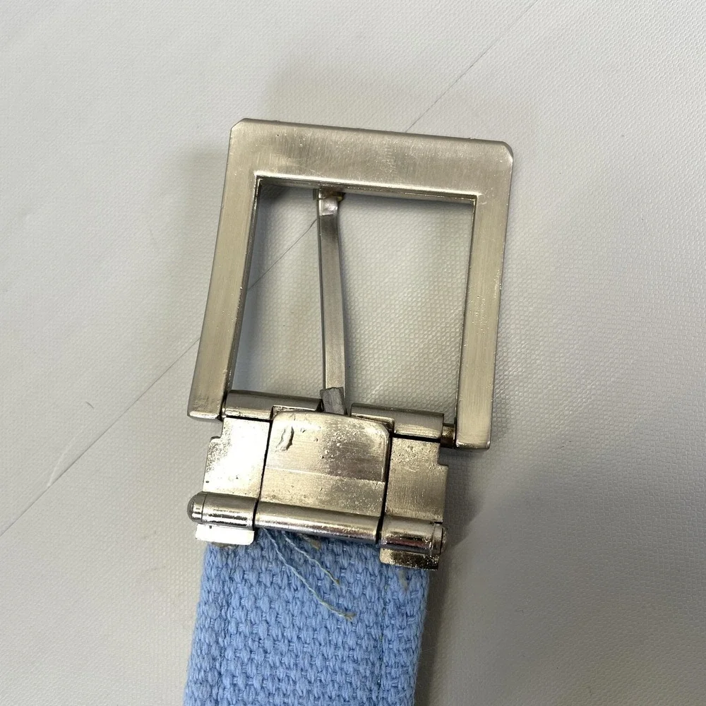 YRI Belt Mens Light Blue Horse Ribbon Canvas Leather Buckle Equestrian